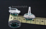 Earrings Ring green topaz Silver 925 Marcasite Armenian Spirit