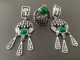 Earrings ring Silver 925 Green jade Armenian Spirit