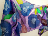 Silk scarf hand painted Purple Blue flowers Women scarves NEW