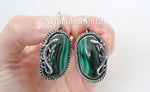 Silver 925 earrings ring lizard malachite