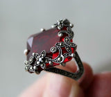 Silver 925 ring Red topaz Marcasite