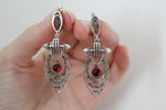 SET Ring earring red quartz silver 925 filigree