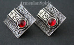 Earrings square Silver 925 lab garnet