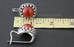 Buy round earrings approximately 1 inch with round design and brown carnelian gemstone non-transparent.