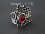 Ring square Silver 925 red lab garnet women Christmas