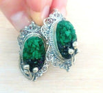 Silver 925 Earrings Ring Pendant Jewelry SET real malachite