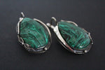 Set Silver 925 Earrings Ring Green Malachite