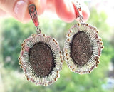 Silver 925 big earrings gold plated Pyrite