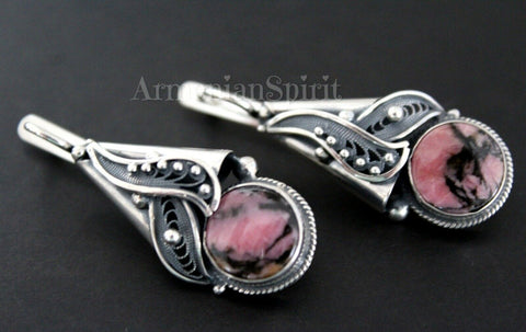 Earrings Silver 925 rhodonite