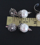 Earrings wedding white pearl Black silver 925