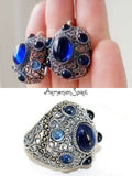 Silver 925 Ring Blue quartz Dome multi stone