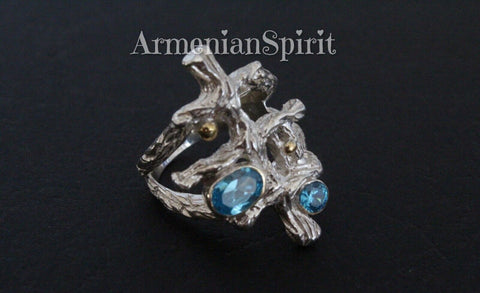 Ring Gilded silver 925 blue zircons