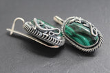 Silver 925 earrings ring lizard malachite