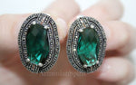 Earrings Ring green topaz Silver 925 Marcasite Armenian Spirit