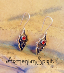 Hook earrings black Sterling silver 925 red garnet jewelry NEW