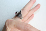 Earrings ring Set square Silver 925 lab garnet Armenian Spirit