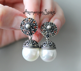 Introducing our high-quality Armenian Spirit flower earrings, perfect for weddings and engagements. Crafted with sterling silver 925 and a large white pearl, these bridal jewels provide an elegant touch to any attire. Elevate your style and make a statement with these beautiful earrings.Purchase from the best on Etsy and eBay - get your hands on the best at our online store!  