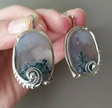 Silver 925 Ring earrings moss agate