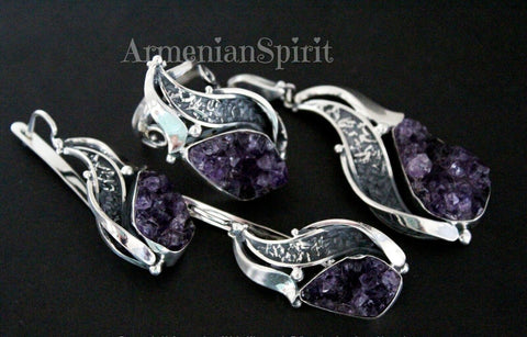 Ring Earrings Pendant amethyst Silver 925