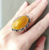 Ring Real amber gemstone Sterling silver 925