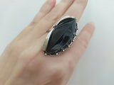 Ring adjustable silver 925 jewelry Black onyx