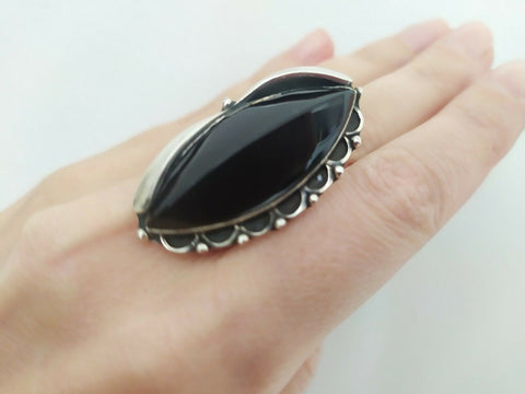 Ring adjustable silver 925 jewelry Black onyx