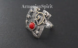 Set Earring ring silver 925 Coral red