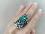 Malachite ring oval gemstone green