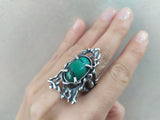 Malachite ring oval gemstone green