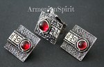 Earrings square Silver 925 lab garnet