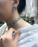 Enhance your style with our authentic Armenian Spirit! This stunning Bracelet features intricate filigree design in Silver 925, exquisitely crafted to add a touch of elegance to any outfit. Complete your look with the matching collar choker and earrings in silver. Elevate your fashion game with our versatile and timeless pieces.