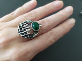 Set earrings ring Silver 925 Green jade