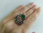 Earrings ring Silver 925 Green jade Armenian Spirit