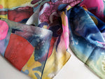 Silk scarf hand painted long Multicolor pink blue Women gift NEW