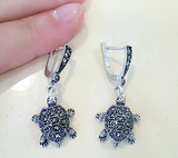 Earrings turtle Silver 925 marcasite