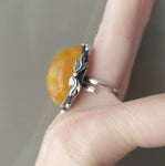 Ring Real amber gemstone Sterling silver 925