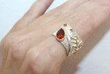 Buy woman ring silver Armenian gilided with red drop gemstone.