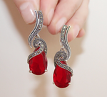 SET Ring Earrings Red topaz Silver 925 Marcasite