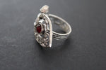 SET Ring earring red quartz silver 925 filigree