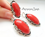 Sterling silver 925 coral gemstone Earrings Ring