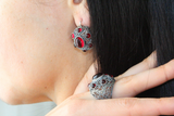 Silver 925 set Red Dome ring Earrings