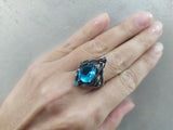 Ring silver 925 bright blue zircon