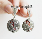 Pomegranate Silver 925 earrings dome Marcasite