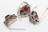 Silver 925 set Red Dome ring Earrings