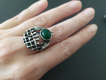 Earrings ring Silver 925 Green jade Armenian Spirit