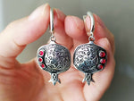 Pomegranate earrings silver 925 garnet red