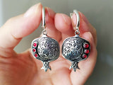 Pomegranate earrings silver 925 garnet red