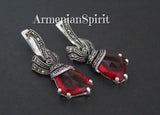 Ring earrings silver 925 Marcasite red topaz