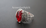 Ring earrings silver 925 Marcasite red topaz