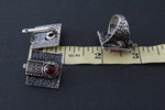 Earrings square Silver 925 lab garnet